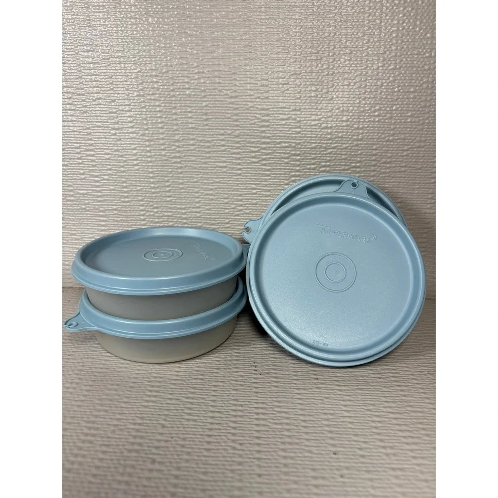 Vintage‎ Tupperware Snack Cups with Blue Lids Set of 4 USA
